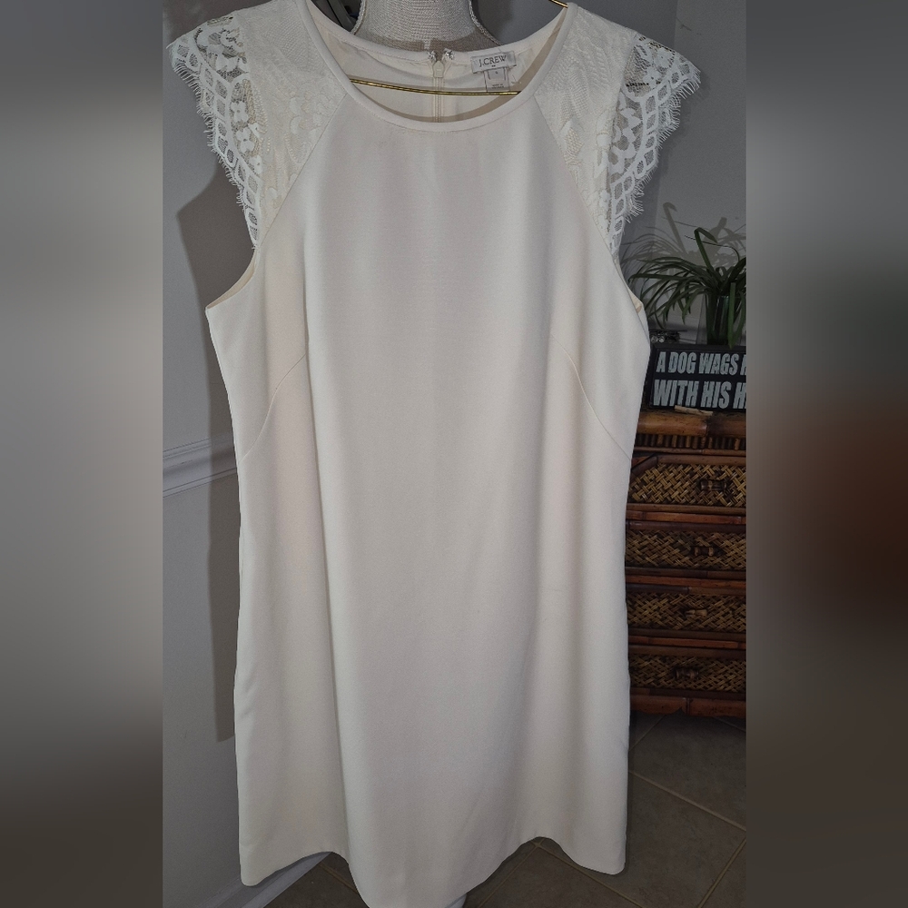 J. CREW Ivory Dress with Lace Detail